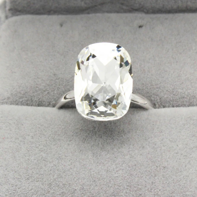 Adjustable Silver Plated Crystal Ring for Women - Rectangle Bijoux Gift