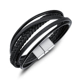 Men's Stainless Steel Magnetic Clasp Leather Bracelet Gift