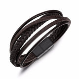 Men's Stainless Steel Magnetic Clasp Leather Bracelet Gift
