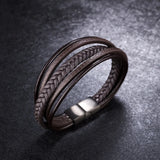 Men's Stainless Steel Magnetic Clasp Leather Bracelet Gift