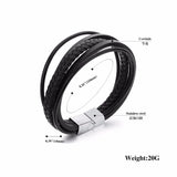 Men's Stainless Steel Magnetic Clasp Leather Bracelet Gift
