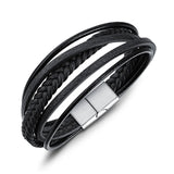 Men's Stainless Steel Magnetic Clasp Leather Bracelet Gift