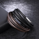 Men's Stainless Steel Magnetic Clasp Leather Bracelet Gift