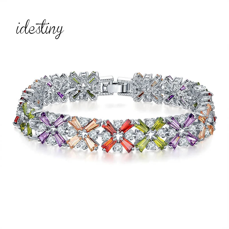 Gorgeous Silver Spring Flower CZ Tennis Bracelet Support