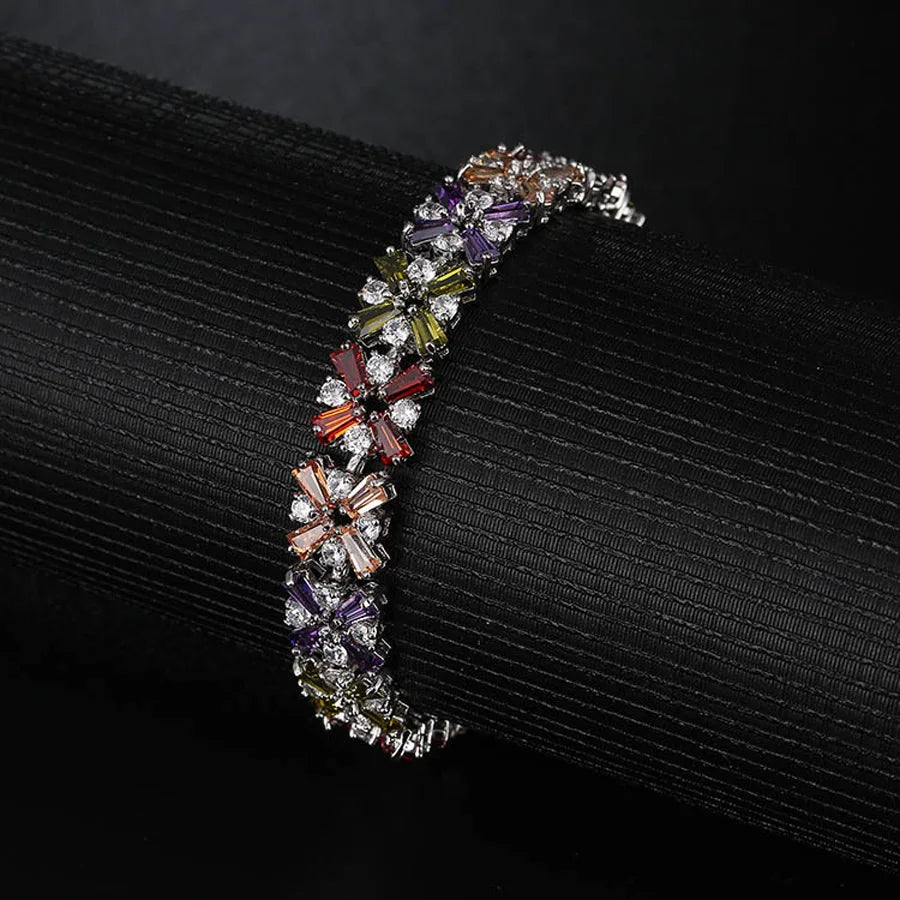 Gorgeous Silver Spring Flower CZ Tennis Bracelet Support