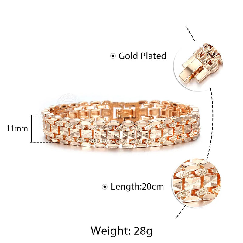 11/12mm 585 Rose Bracelet Bangle for Women Heart-shaped Carved Chain