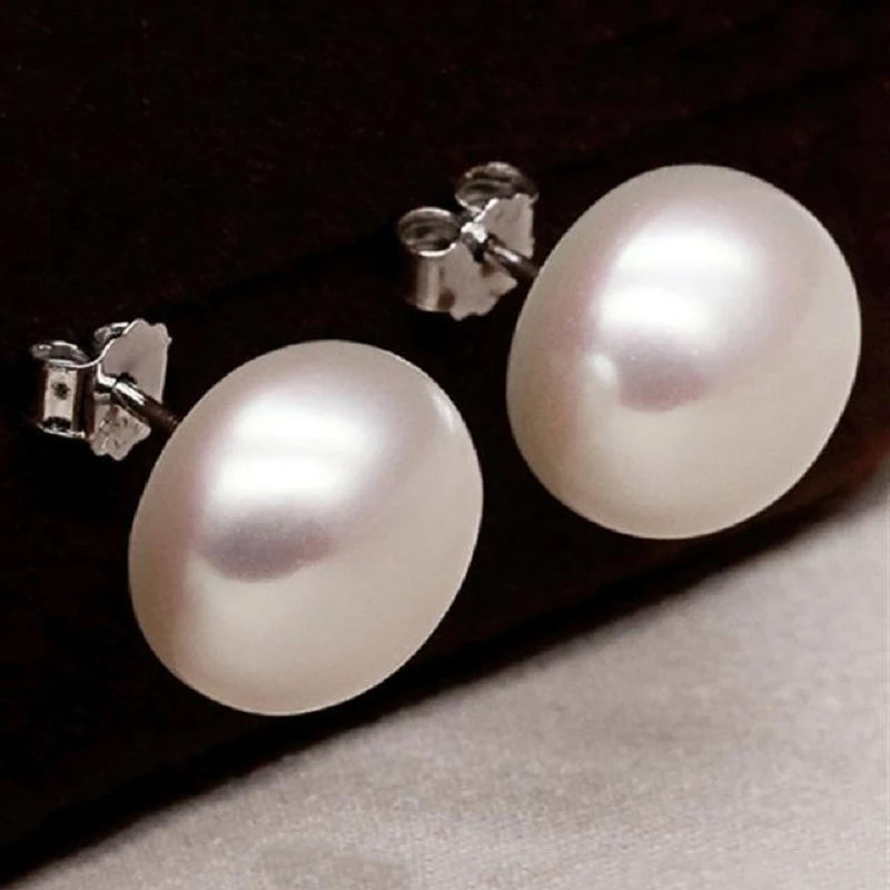 Freshwater Pearl Stud Earrings S925 Sterling Silver Women Jewelry