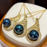 12mm Freshwater Pearl Necklace Natural Pearl Pendant French Vintage Style