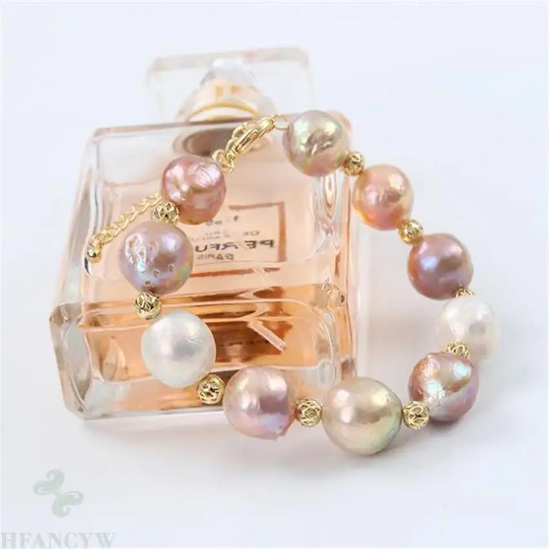 Colorful Baroque Pearl Bracelet with 18K Chain
