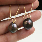 11-13mm Pearl Earrings 18K Ear Drop Hoop Holiday Thanksgiving Mother's