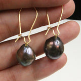 11-13mm Pearl Earrings 18K Ear Drop Hoop Holiday Thanksgiving Mother's