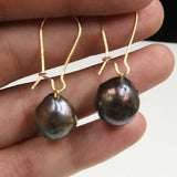 11-13mm Pearl Earrings 18K Ear Drop Hoop Holiday Thanksgiving Mother's