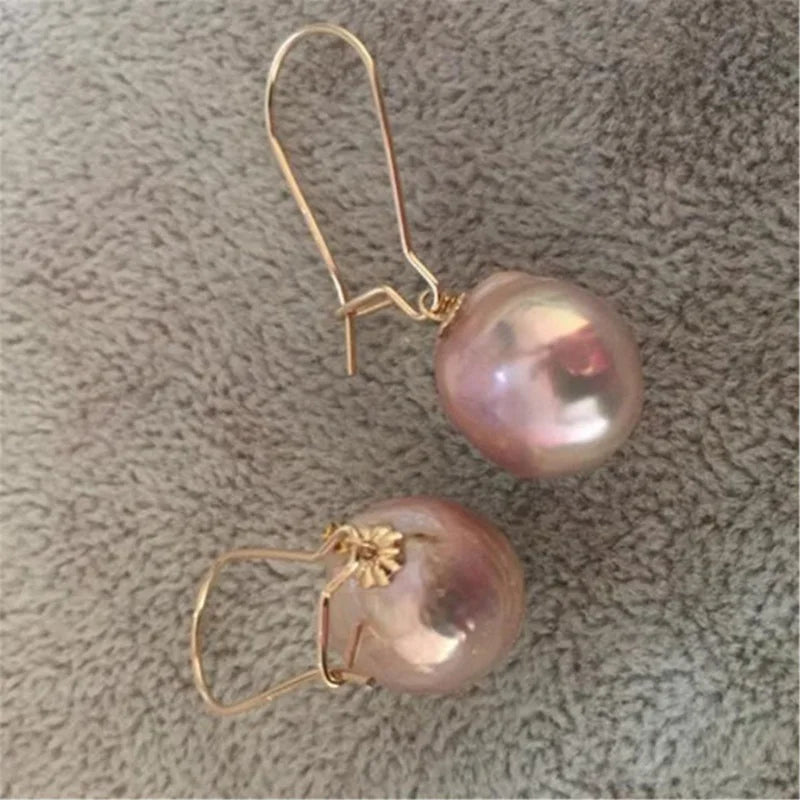 11-13mm Natural Cultured Baroque Pearl Earrings Dangle Drop Women Hoop Jewelry