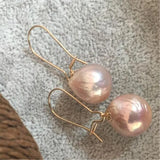 11-13mm Natural Cultured Baroque Pearl Earrings Dangle Drop Women Hoop Jewelry