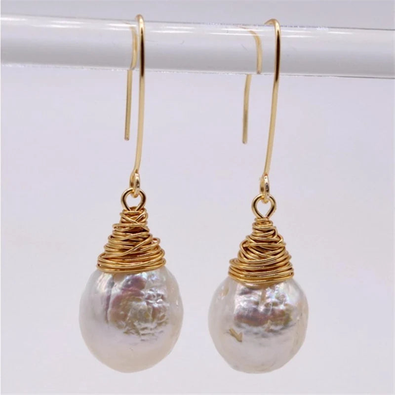 11-13mm Baroque Pearl Earrings Hooks Irregular Temperament Noble DIY