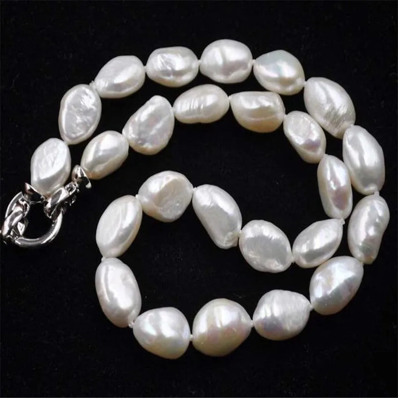 Mesmerizing 11-13mm Baroque Pearl Necklace 18inches Bead Chain Elegant Jewelry