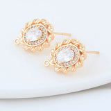 14K Plated Brass Oval Stud Earrings with Zircon
