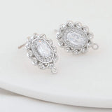14K Plated Brass Oval Stud Earrings with Zircon
