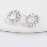 14K Plated Brass Oval Stud Earrings with Zircon