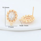 14K Plated Brass Oval Stud Earrings with Zircon