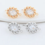 14K Plated Brass Oval Stud Earrings with Zircon