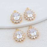 14K Brass and Zircon Drop Charms Pendants for DIY Necklaces