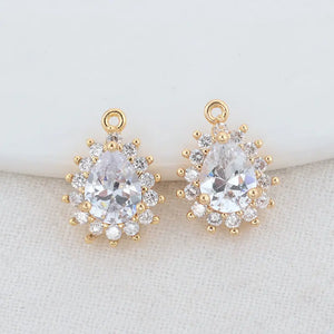 14K Brass and Zircon Drop Charms Pendants for DIY Necklaces