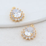 14K Brass and Zircon Drop Charms Pendants for DIY Necklaces