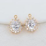 14K Brass and Zircon Drop Charms Pendants for DIY Necklaces