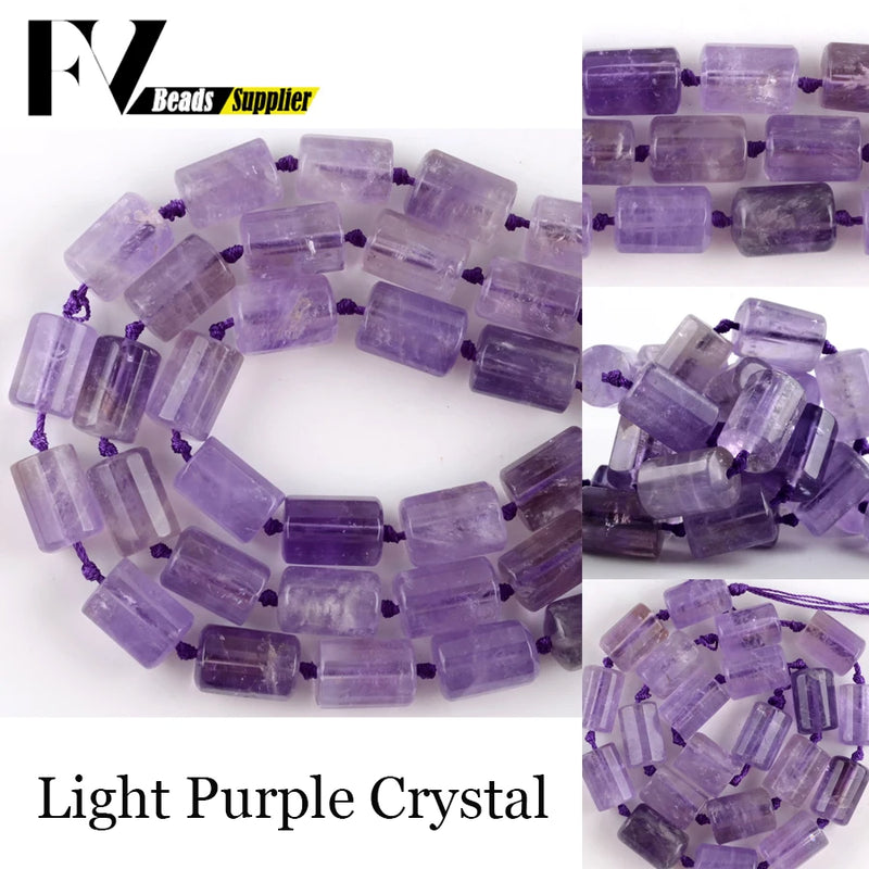 Natural Amethysts Stone Beads Cylinder Loose Spacer Beads