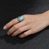 Turquoise Moonstone Ring S925 Sterling Silver Women's Retro Flower Jewelry