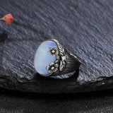 Turquoise Moonstone Ring S925 Sterling Silver Women's Retro Flower Jewelry