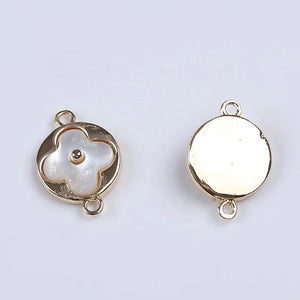 Alloy Plated Mother Of Pearl Shell Four Leaf Clover Charm Pendant