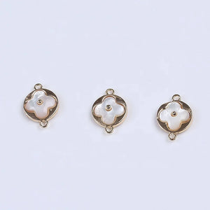 Alloy Plated Mother Of Pearl Shell Four Leaf Clover Charm Pendant