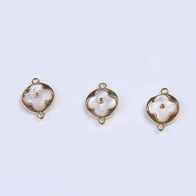 Alloy Plated Mother Of Pearl Shell Four Leaf Clover Charm Pendant