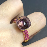 Natural Crystal Candy Ring With Purple Zircon Crystal Stone Women's Jewelry