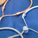 925 Sterling Silver Leather Bracelet Classic Logo Pendant Diamond Gift