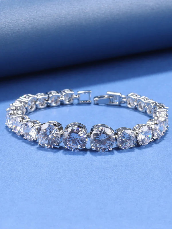 925 Silver Chain Bracelet Round CZ Wedding Jewelry for Women