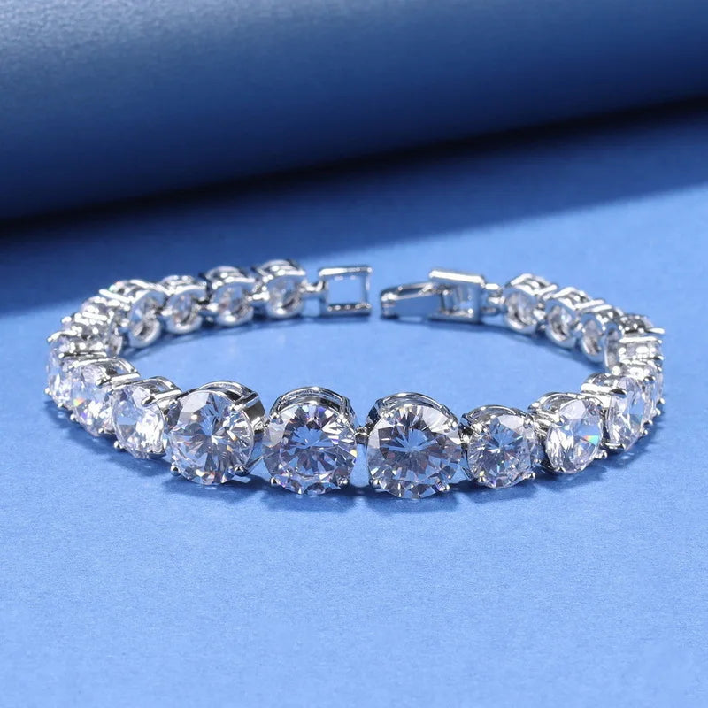 925 Silver Chain Bracelet Round CZ Wedding Jewelry for Women