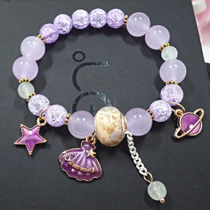 Natural Chalcedony Crystal Glass Bead Charm Bracelets
