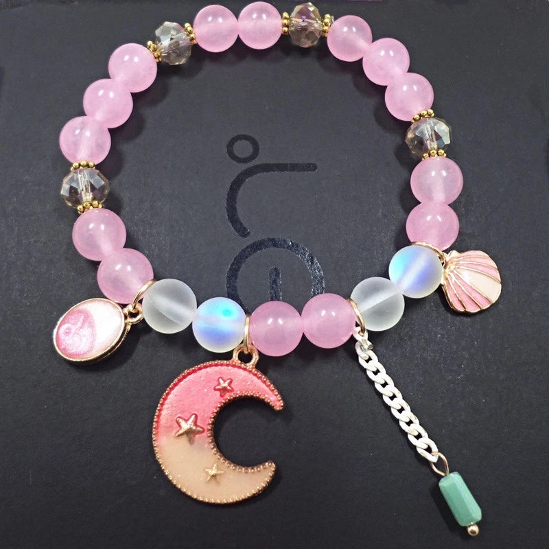 Natural Chalcedony Crystal Glass Bead Charm Bracelets