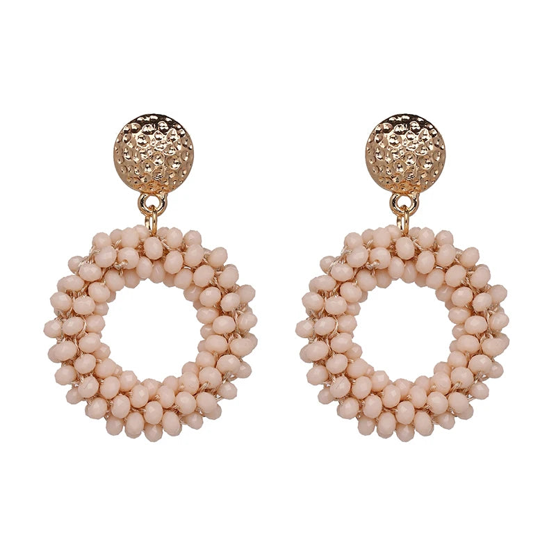 Colorful Crystal Dangle Earrings Round Pendant Drops Earring