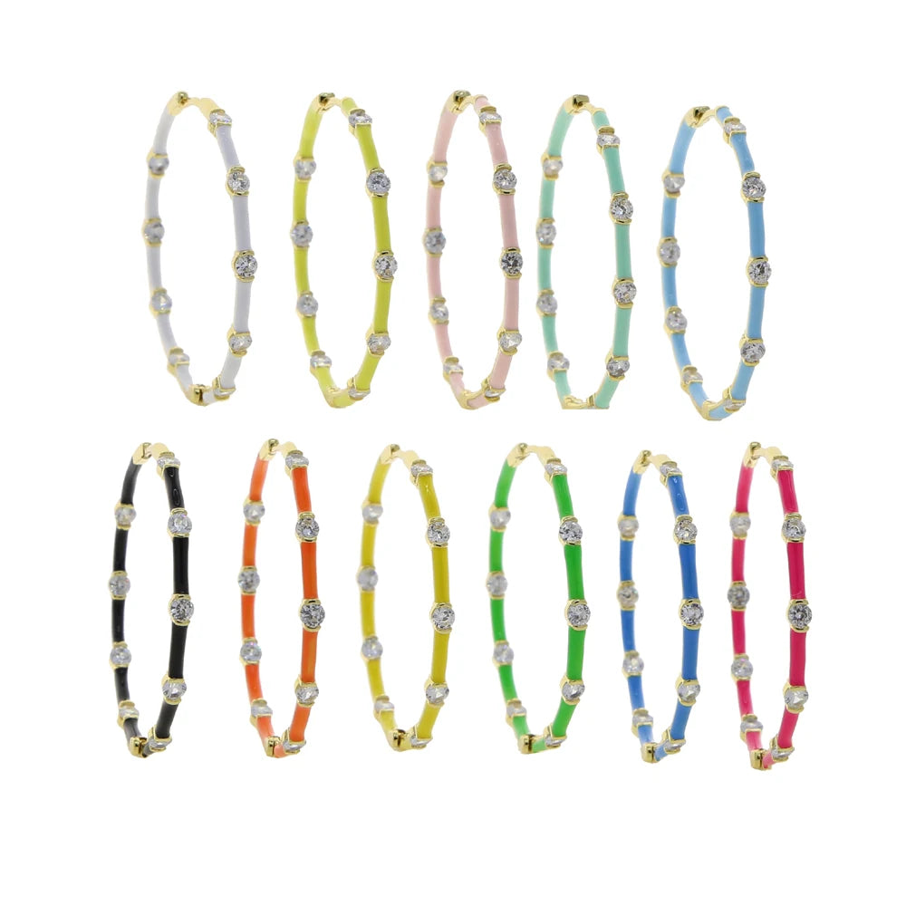 Rainbow CZ Hoop Earrings Neon Enamel Colorful Summer Jewelry
