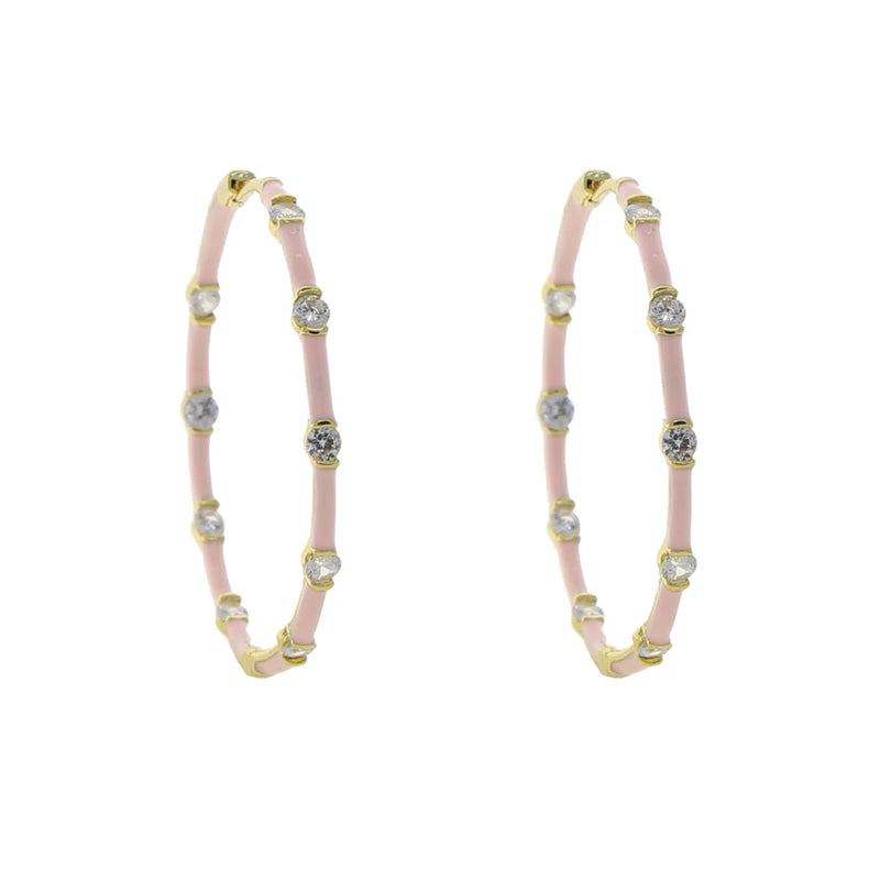 Rainbow CZ Hoop Earrings Neon Enamel Colorful Summer Jewelry
