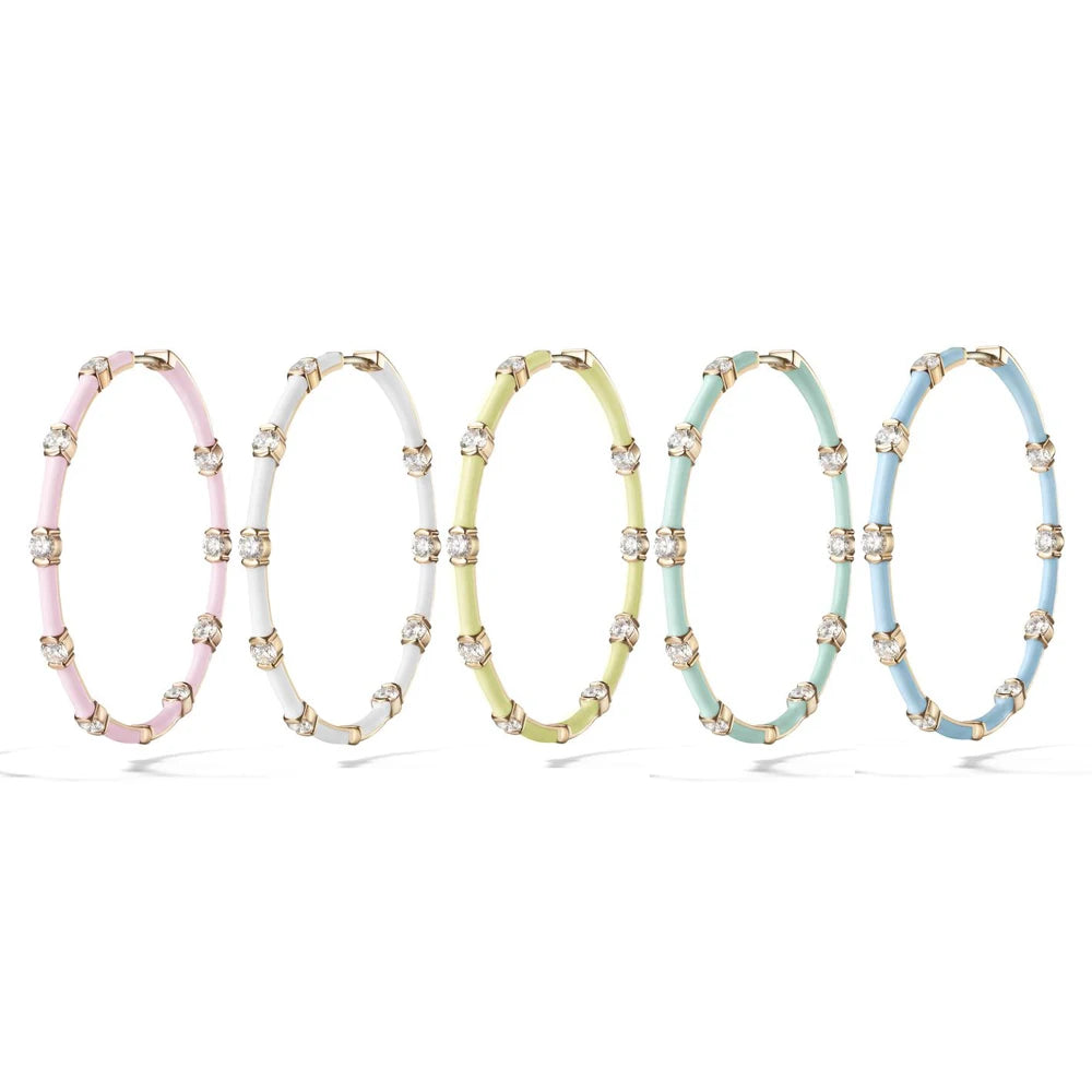 Rainbow CZ Hoop Earrings Neon Enamel Colorful Summer Jewelry