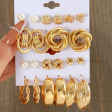 Set of 11 Pairs Zinc Alloy Pearl Earrings for Women