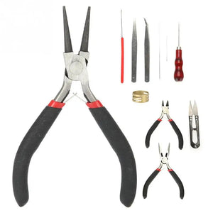 11-Pcs DIY Jewelry Tool Set Pliers Tweezers Ring Crochet Needle Kit Accessories