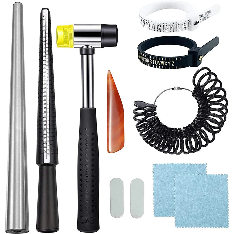 11pc US Ring Mandrel Set Size 1-13 Sizer Gauge Jewelry Hammer Adjuster