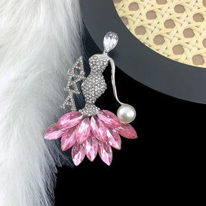 Greek Pink Rhinestone Dance Girl Pearl Long Needle Pin For Women