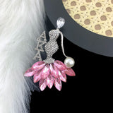 Greek Pink Rhinestone Dance Girl Pearl Long Needle Pin For Women